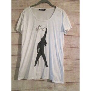 Queen Freddie Mercury Women's Large T Shirt White Tee The Show Must Go on